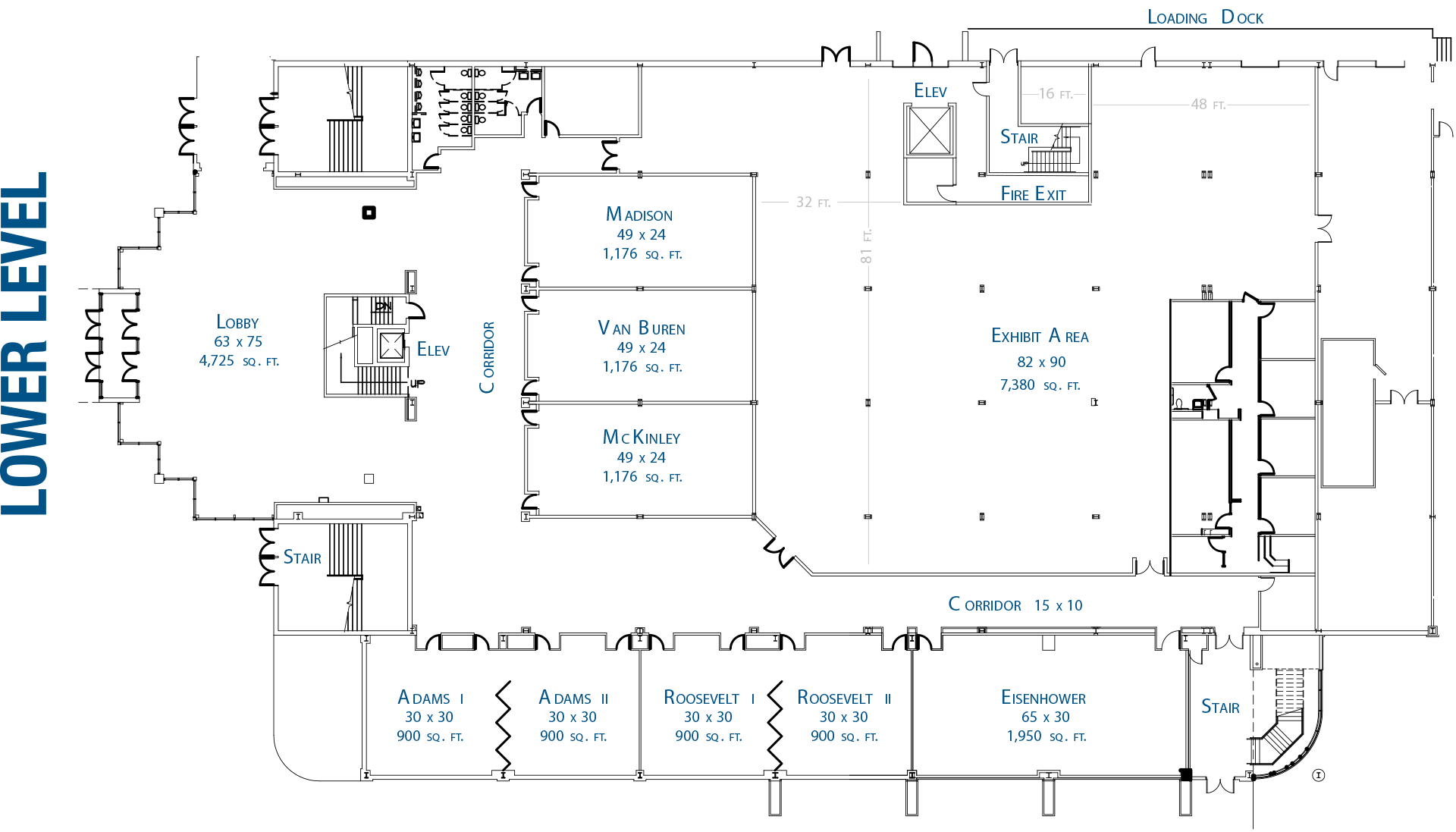 Lower level map of the Julian M. Carroll Convention Center