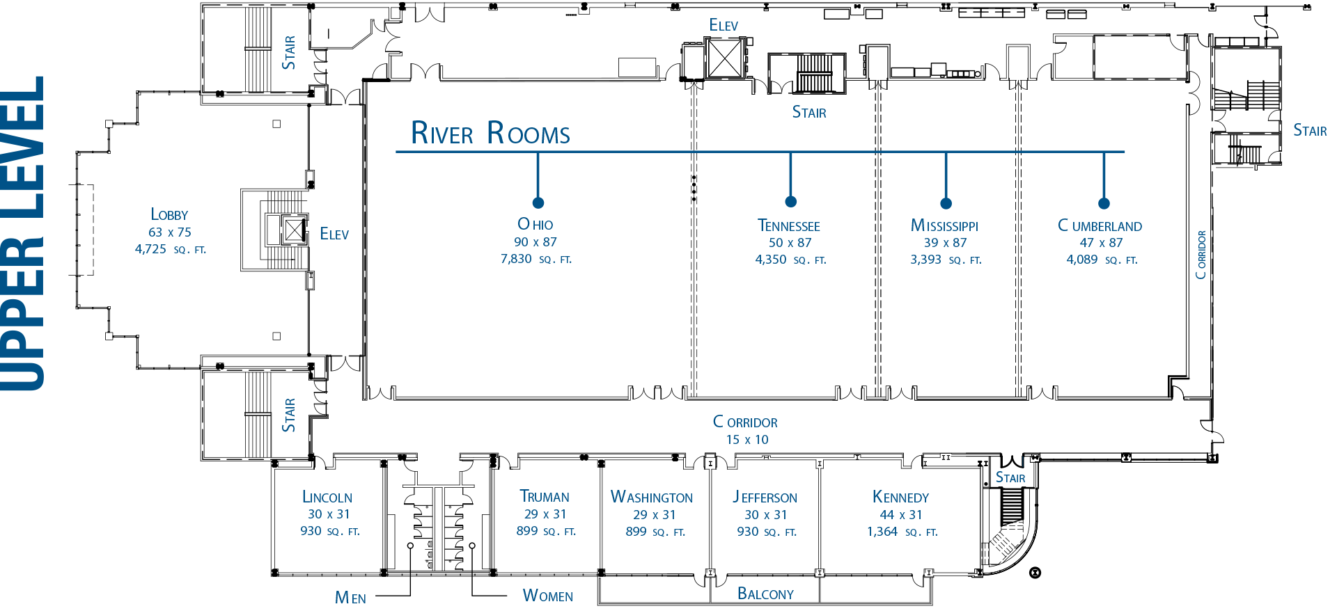 Upper level map of the Julian M. Carroll Convention Center